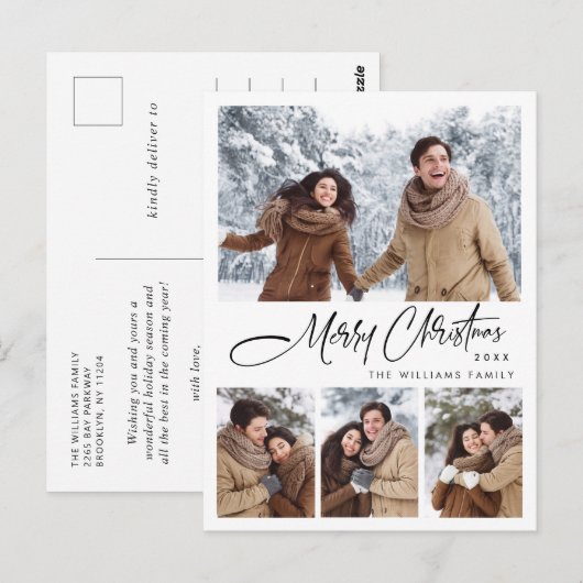 Elegante minimalistische vrolijke kerstvakantie 4 briefkaart (Voorkant / Achterkant)