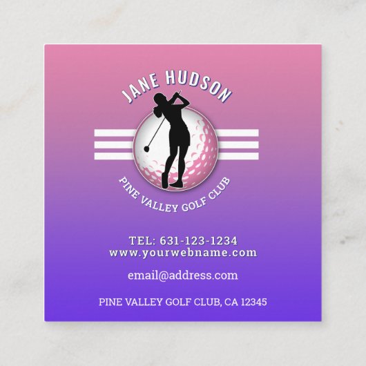 Elegante minimalistische vrouwen golfer ontwerp vierkante visitekaartje (Achterkant)