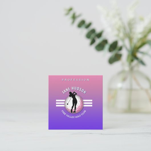 Elegante minimalistische vrouwen golfer ontwerp vierkante visitekaartje (Staand voorkant)