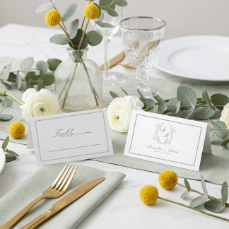 Elegante Minimalistische Wapen Initialen Sage Trou Plaatskaartje