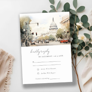 Elegante minimalistische Washington DC Waterverf b RSVP Kaartje