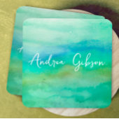 Elegante minimalistische waterverf blauw en blauwg vierkante visitekaartje