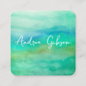 Elegante minimalistische waterverf blauw en blauwg vierkante visitekaartje (Voorkant)