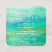 Elegante minimalistische waterverf blauw en blauwg vierkante visitekaartje (Achterkant)