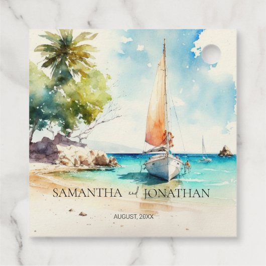 Elegante minimalistische waterverf boot cruise bru bedankjes labels (Achterkant)