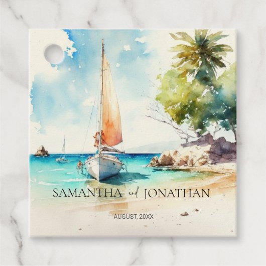 Elegante minimalistische waterverf boot cruise bru bedankjes labels (Voorkant)