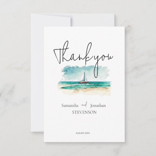 Elegante minimalistische waterverf boot cruise bru bedankkaart (Voorkant)