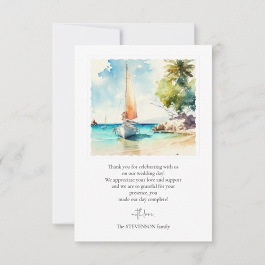 Elegante minimalistische waterverf boot cruise bru bedankkaart (Achterkant)