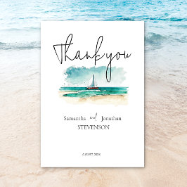 Elegante minimalistische waterverf boot cruise bru bedankkaart