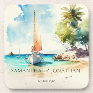 Elegante minimalistische waterverf boot cruise bru bier onderzetter