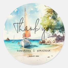 Elegante minimalistische waterverf boot cruise bru ronde sticker