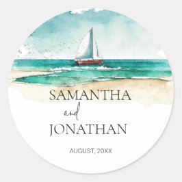 Elegante minimalistische waterverf boot cruise bru ronde sticker