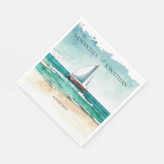 Elegante minimalistische waterverf boot cruise bru servet (Hoek)