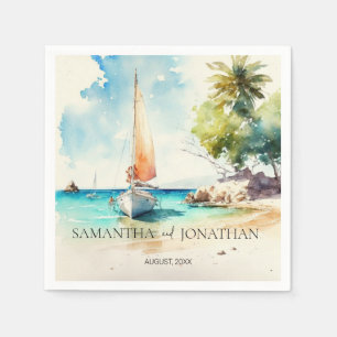 Elegante minimalistische waterverf boot cruise bru servet