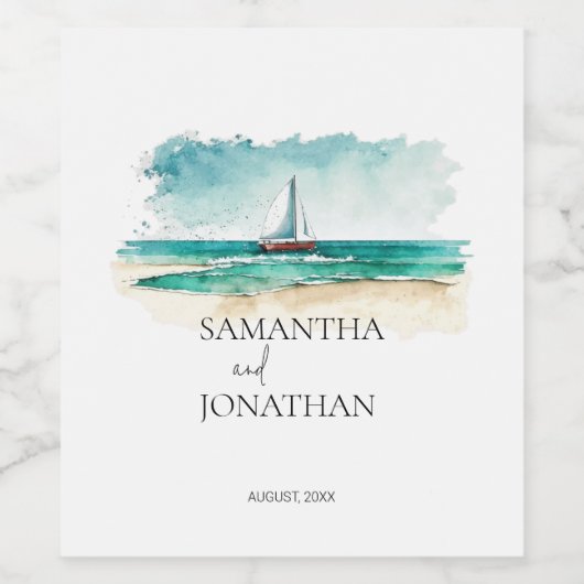 Elegante minimalistische waterverf boot cruise bru wijn etiket (Enkel label)