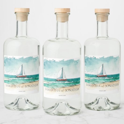 Elegante minimalistische waterverf bootcruise Brui Likeurfles Etiket (Flessen)