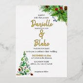 Elegante, minimalistische Waterverf kerstbruiloft Folie Uitnodiging (Voorkant)