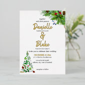 Elegante, minimalistische Waterverf kerstbruiloft Folie Uitnodiging (Staand Voorkant)