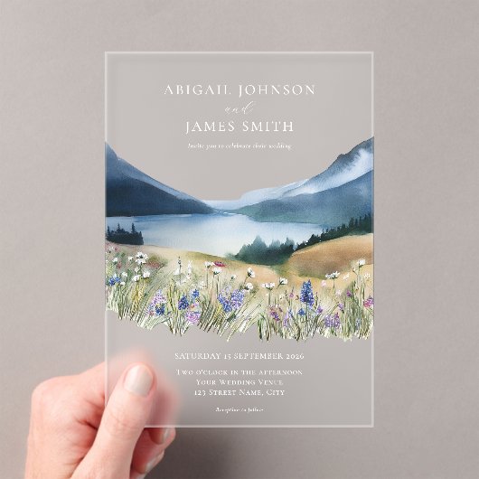 Elegante minimalistische Waterverf Mountain bruilo Acryl Uitnodigingen (Insitu (Draagbaar))