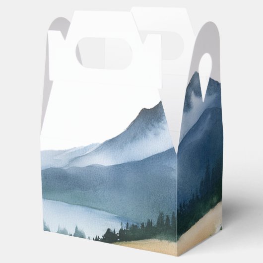 Elegante minimalistische Waterverf Mountain bruilo Bedankdoosjes (Geopend)
