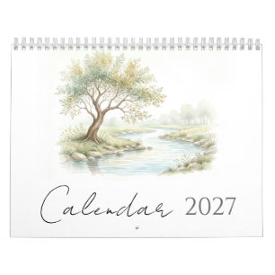 Elegante Minimalistische Waterverf Natuurkalender Kalender