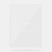 Elegante minimalistische welkom bruiloft acryl bord (Voorkant)