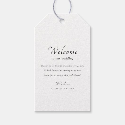 Elegante minimalistische welkom bruiloft gunst Lab Cadeaulabel (Voorkant)