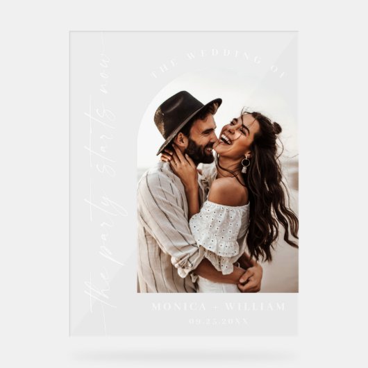 Elegante minimalistische welkom foto bruiloft acryl bord (Voorkant)