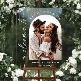 Elegante minimalistische welkom foto bruiloft acryl bord