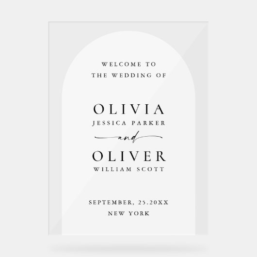 Elegante minimalistische WELKOMSTBOOG bruiloft Acryl Bord (Voorkant)