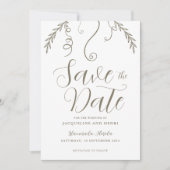 Elegante minimalistische wijnstok verlaat bruiloft save the date (Voorkant)