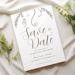 Elegante minimalistische wijnstok verlaat bruiloft save the date