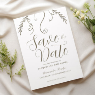 Elegante minimalistische wijnstok verlaat bruiloft save the date