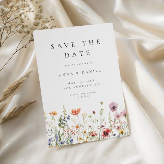 Elegante Minimalistische Wilde Bloem Bruiloft Save The Date