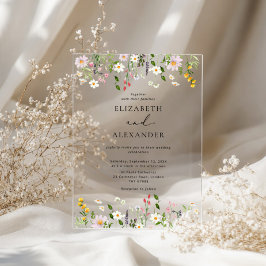 Elegante Minimalistische Wilde Bloemen Bruiloft Acryl Uitnodigingen