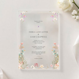 Elegante Minimalistische Wilde Bloemen Bruiloft Acryl Uitnodigingen
