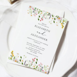 Elegante Minimalistische Wilde Bloemen Bruiloft Kaart