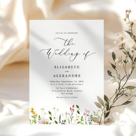 Elegante minimalistische wilde bloemen bruiloft kaart