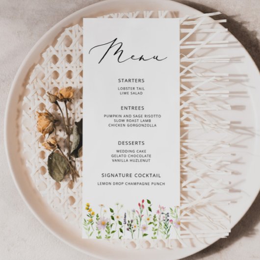 Elegante Minimalistische Wilde Bloemen Bruiloftsme Menu