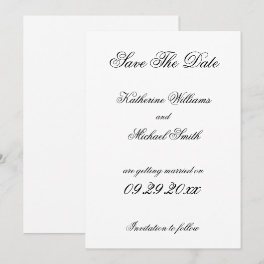 Elegante minimalistische witte bruiloft save the d kaart (Voorkant / Achterkant)