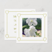 Elegante minimalistische witte en gouden trouwfoto aankondiging (Voorkant / Achterkant)