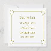 Elegante minimalistische witte en gouden trouwfoto aankondiging (Achterkant)