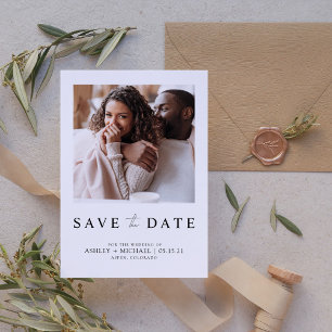 Elegante minimalistische witte foto bewaar de datu save the date