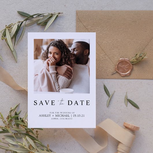Elegante minimalistische witte foto bewaar de datu save the date