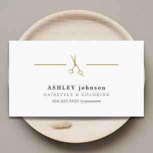 Elegante minimalistische witte gouden schaar kappe visitekaartje