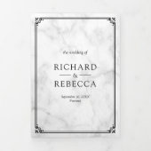 Elegante minimalistische witte marmeren foto bruil drieluik uitnodiging (Cover)