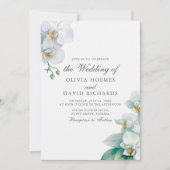 Elegante minimalistische witte orchidee bruiloft kaart (Voorkant)