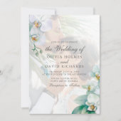 Elegante minimalistische witte orchidee foto bruil kaart (Voorkant)