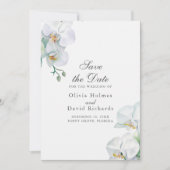 Elegante minimalistische witte orchideeën Save the Date (Voorkant)