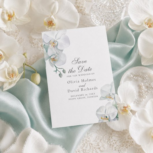 Elegante Minimalistische Witte Orchideeën Save the Date